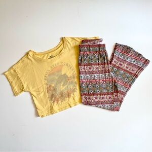 O’Neill Girl’s Yellow Surf Tee & Boho Flare Pants Set Size Small